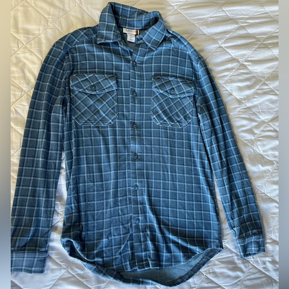 C&C California Men's Casual Blue Checkered Shirt